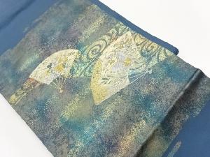 引箔流水・扇に草花・蝶模様織出し名古屋帯